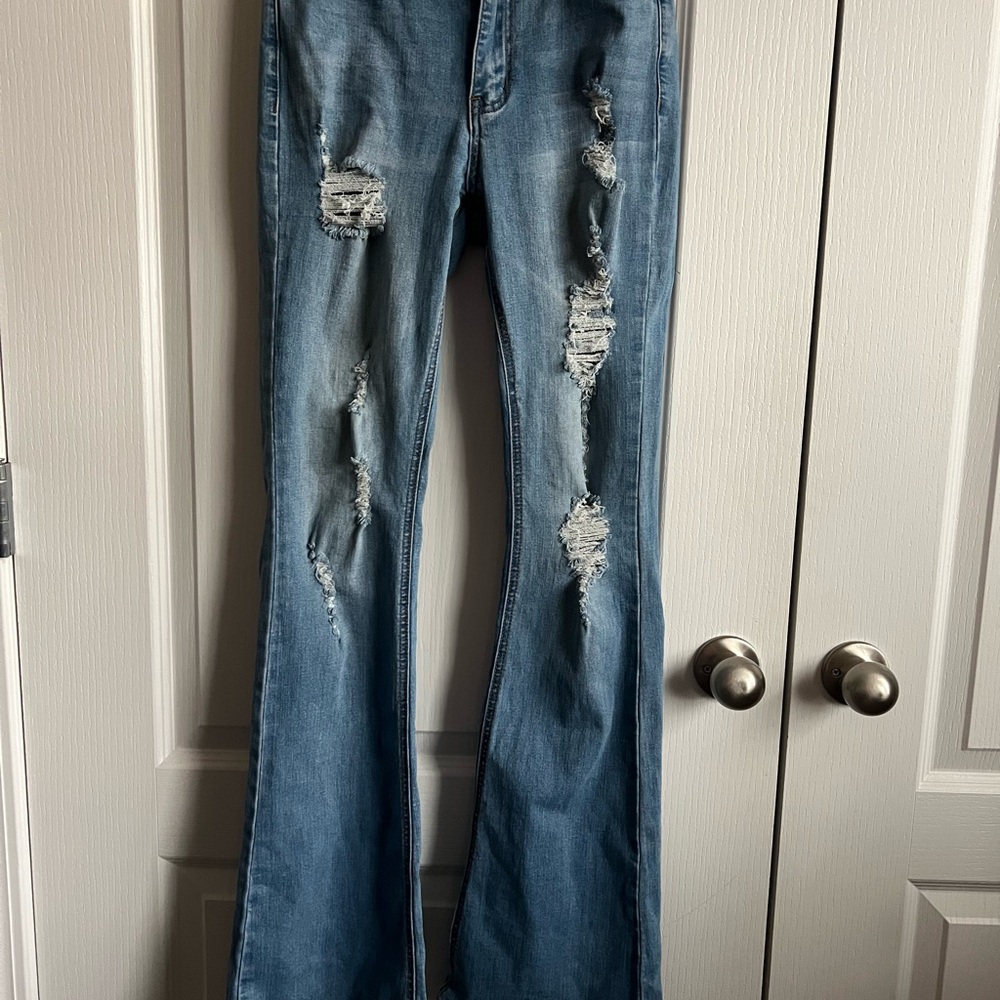 Rue21 Light Blue Distressed Flare Jeans
